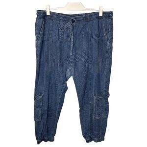 Johnny Was Women's Jogger Pants Size XL Blue Sana Cargo Denim Pull On P65319